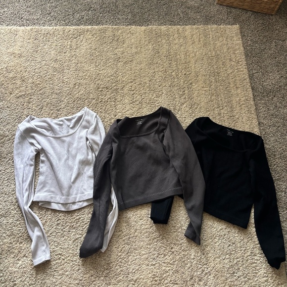 Bundle of 3 neutral long sleeve ribbed crop tops—perfect everyday basics! - Picture 1 of 5